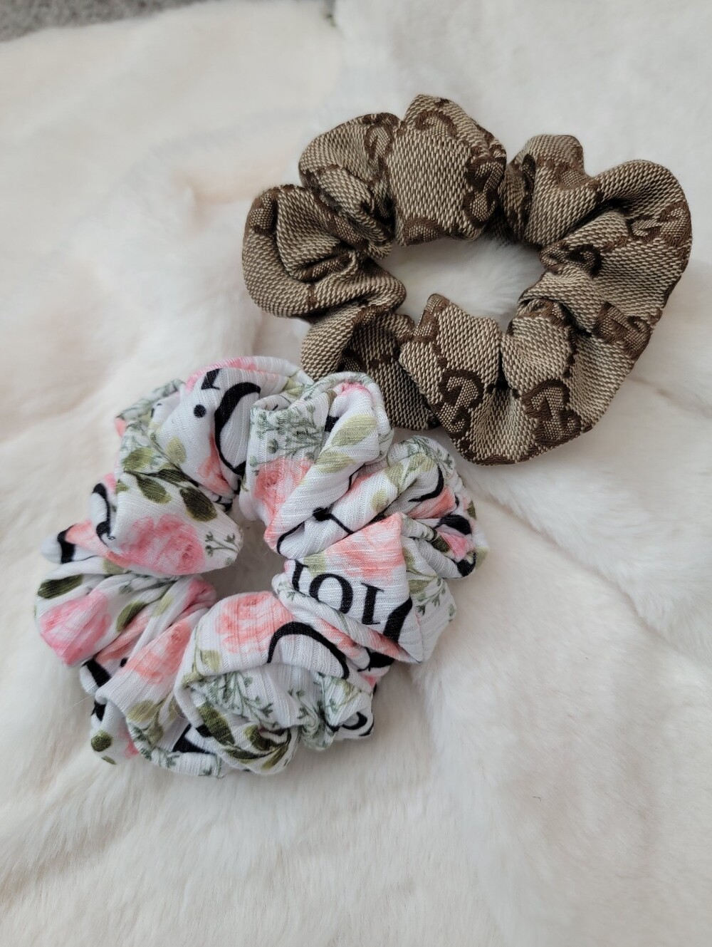 Brown Scrunchie Or Floral Pink White Scrunchie